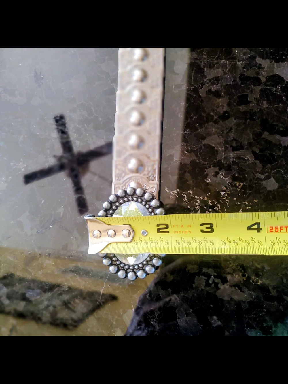 Decorative Silver-Tone Western Belt with Clear Oval Stone -